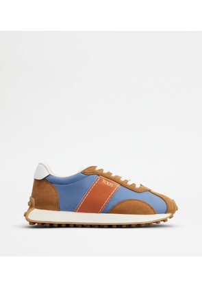 Tod's - Sneakers in Leather and Technical Fabric, WHITE,LIGHT BLUE,ORANGE, 35 - Shoes