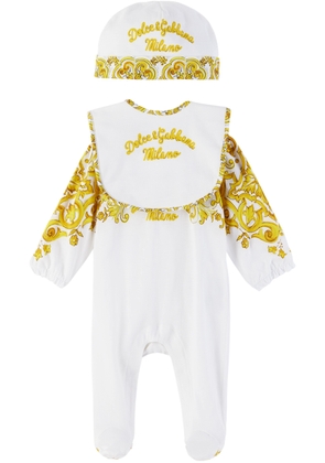 Dolce & Gabbana Baby White & Yellow Majolica-Print Three-Piece Set
