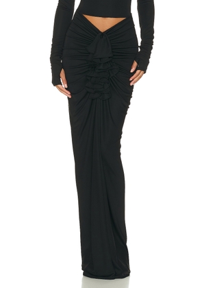 Helsa Matte Jersey Long Ruched Skirt in Black - Black. Size M (also in L, S, XS, XXS).