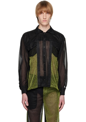 Tokyo James Black & Green Sparkly Shirt