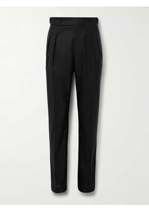 Brunello Cucinelli - Slim-Fit Pleated Virgin Wool and Silk-Blend Tuxedo Trousers - Men - Black - IT 48