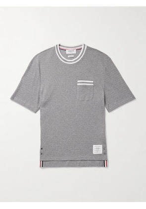Thom Browne - Logo-Appliquéd Striped Pointelle-Knit Cotton T-Shirt - Men - Gray - 1
