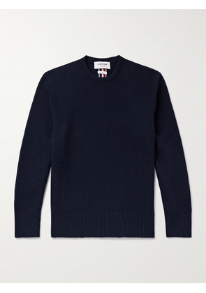 Thom Browne - Grosgrain-Trimmed Brushed Virgin Wool-Piqué Sweater - Men - Blue - 1