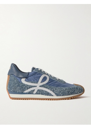 LOEWE - Flow Runner Leather-Trimmed Brushed-Suede and Nylon Sneakers - Men - Blue - EU 40