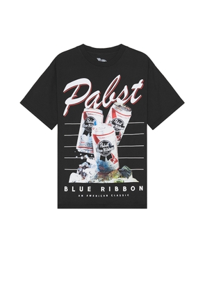 Philcos Pabst Blue Ribbon Stacked Boxy Tee in Black Pigment - Black. Size L (also in M, S, XL/1X).