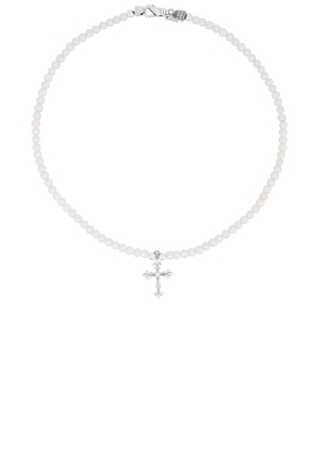 Emanuele Bicocchi Pearl Necklace With Cross in White & Silver - Metallic Silver. Size all.