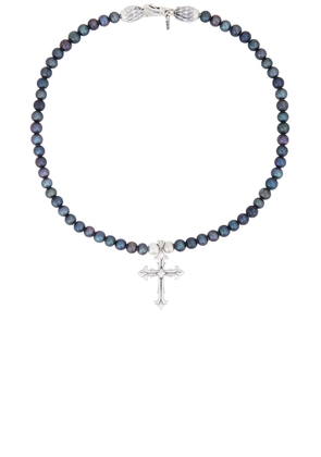 Emanuele Bicocchi Black Pearl Necklace With Cross in Black & Silver - Black. Size all.