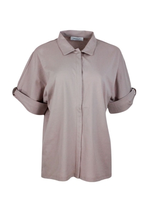 Fabiana Filippi Polo Shirt In Stretch Cotton Jersey With Short Sleeves And Cuffs Embellished With Jewels