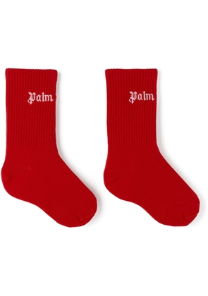 Palm Angels Kids Red Cotton Logo Socks
