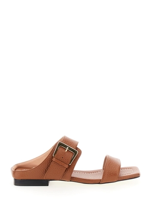 Pollini Brown Sandals With Maxi Buckle In Leather Woman