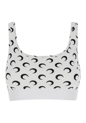 Marine Serre White And Black Sports Bra With Crescent Moon In Stretch Fabric Woman