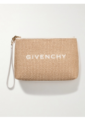 Givenchy - Leather-trimmed Embroidered Raffia Pouch - Neutrals - One size