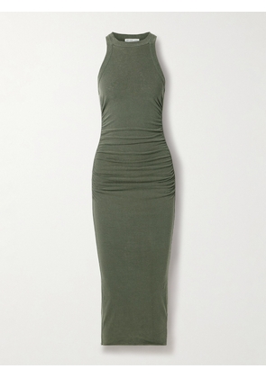 James Perse - Gathered Washed Cotton-blend Jersey Midi Dress - Green - 1,0,2,3,4