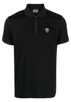 Ea7 Emporio Armani logo-patch half-zip polo shirt - Black