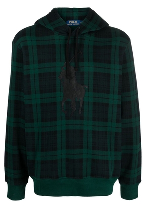 Polo Ralph Lauren tartan-print logo-patch hoodie - Green