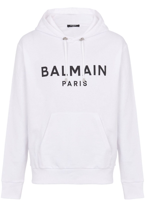 Balmain logo-print long-sleeved hoodie - White