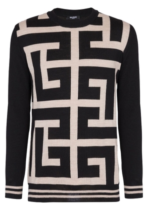 Balmain monogram-print merino wool jumper - Black