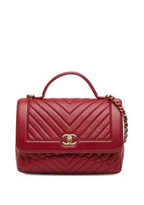CHANEL Pre-Owned 2017-2018 CC Chevron Calfskin Top Handle Flap satchel - Red