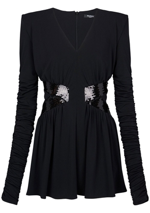 Balmain Sequin-embellished V-neck mini dress - Black