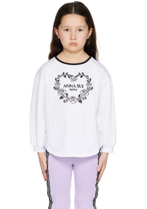 ANNA SUI MINI Kids White Embroidered Long Sleeve T-Shirt