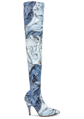 Moschino Jeans Over The Knee Boot in Fantasy Print - Blue. Size 37 (also in ).