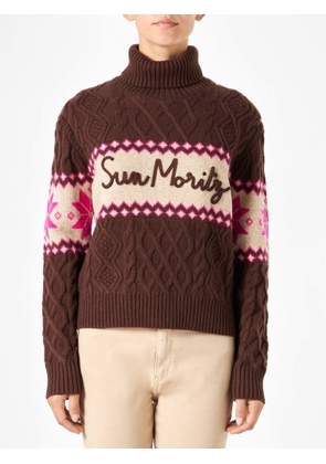 MC2 Saint Barth Woman Half-turtleneck Sweater With Sun Moritz Lettering