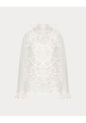 Valentino TULLE ILLUSIONE EMBROIDERED TOP Woman IVORY 36