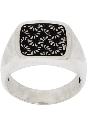 MAPLE Silver & Black Floral Signet Ring
