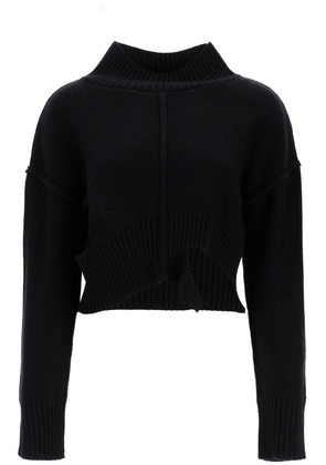 destroyed short pullover sweater - L Black