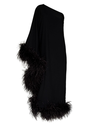 Taller Marmo Ubud one-shoulder feather-trim gown - Black