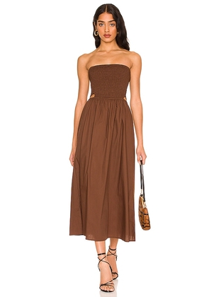 FAITHFULL THE BRAND Deva Midi Dress in Chocolate. Size XL.