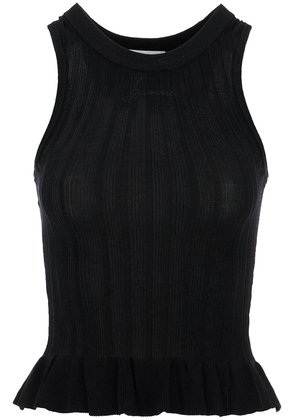 ribbed knit tank top with spaghetti straps - M Black