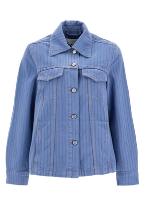 striped overdyed denim jacket - 34 Blue