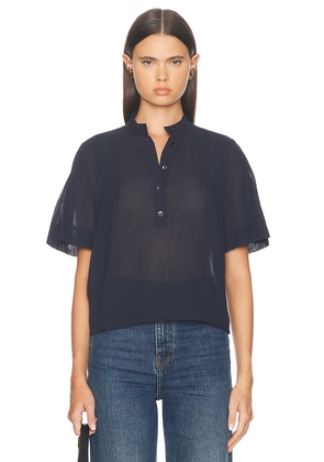 FRAME Pleated Button Up Blouse in Navy - Navy. Size L (also in M, S, XL, XS, XXS).