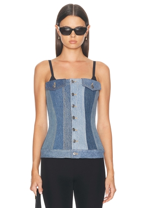 EB Denim Rosalia Upcycled Corset in Vintage Blue - Blue. Size L (also in M, S, XL, XS).