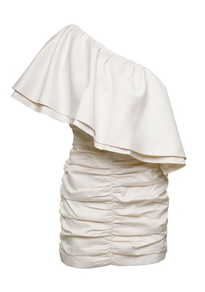 Rotate by Birger Christensen Mini White One-shoulder Dress With Large Ruffles In Ruched Polyester Woman
