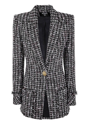 Balmain One Button Tweed Fitted Jacket