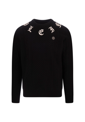 Philipp Plein Wool & Cashemere Round Neck Pullover In Black