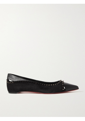 Christian Louboutin - Duvettina Embellished Cutout Leather-trimmed Suede Point-toe Flats - Black - IT35,IT35.5,IT36,IT36.5,IT37,IT37.5,IT38,IT38.5,IT39,IT39.5,IT40,IT40.5,IT41,IT41.5,IT42