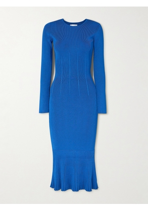 Galvan - Atalanta Pleated Ribbed-knit Midi Dress - Blue - x small,small,medium,large,x large