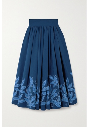Loretta Caponi - + Net Sustain Vanessa Embroidered Crepe Midi Skirt - Blue - x small,small,medium,large,x large