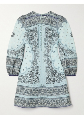 Zimmermann - Matchmaker Cutout Printed Linen Mini Dress - Blue - 00,0,1,2,3,4