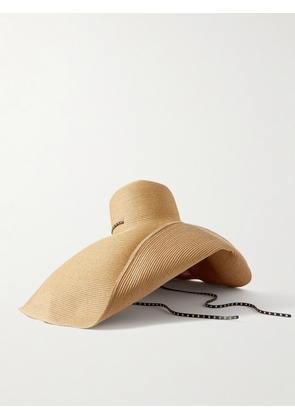 Alaïa - Embellished Leather-trimmed Straw Sunhat - Neutrals - One size