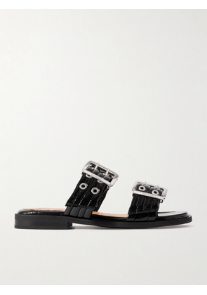 GANNI - Buckled Eyelet-embellished Recycled Faux Patent-leather Sandals - Black - IT36,IT37,IT38,IT39,IT40,IT41