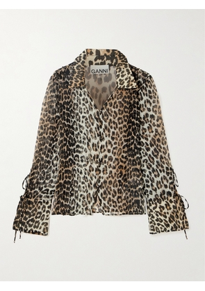 GANNI - Tie-detailed Leopard-print Recycled-chiffon Blouse - Animal print - EU 32,EU 34,EU 36,EU 38,EU 40,EU 42,EU 44
