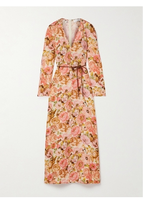 Zimmermann - Golden Belted Floral-print Linen Maxi Dress - Pink - 00,0,1,2,3,4