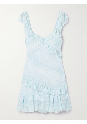 LoveShackFancy - Bensley Lace-trimmed Pintucked Ruffled Cotton-voile Mini Dress - Blue - US00,US0,US4,US6,US8,US10