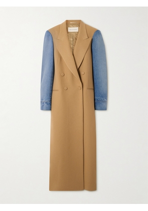 Dries Van Noten - Denim-paneled Double-breasted Wool-blend Twill Coat - Brown - x small,small,medium,large
