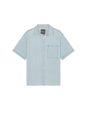 WAO Short Sleeve Denim Shirt in Blue. Size M, XL/1X.