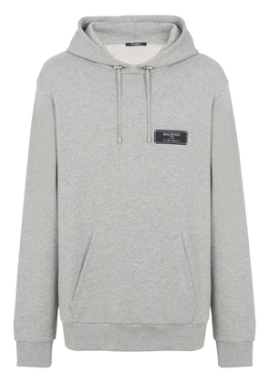 Balmain logo-patch organic cotton hoodie - Grey